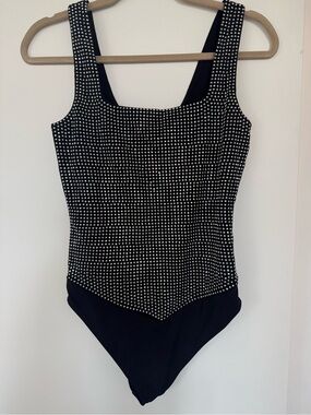 Good American Black Studded Square Neck Bodysuit